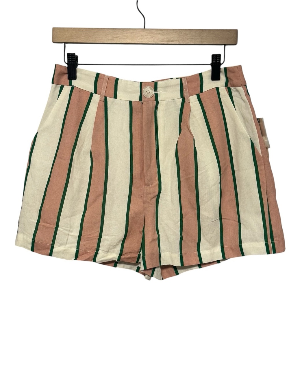 Anthropologie Striped High-Rise Shorts in Cream, Tan & Green